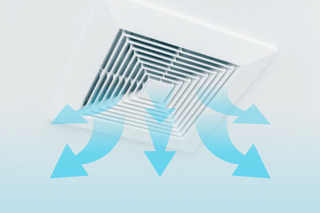 Closeup clean new Ceiling Air Duct air vent flow in office room