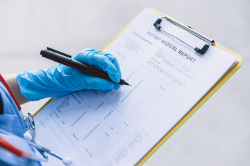 hospital staff collect patient medical health data examination report before treatment process