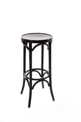 Old brown stool. High round wooden chair on white background