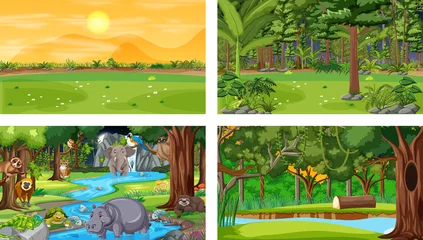 Fotobehang Zoo Set of different forest horizontal scene with various wild animals  © blueringmedia
