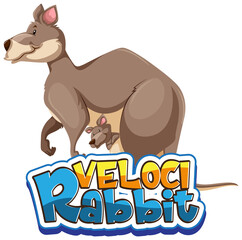 Kangaroo cartoon character with Velocirabbit font banner isolated