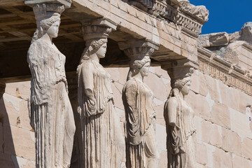 Caryatids, beautiful girls of classical Athens at the top of the Acropolis. Erechtheion,