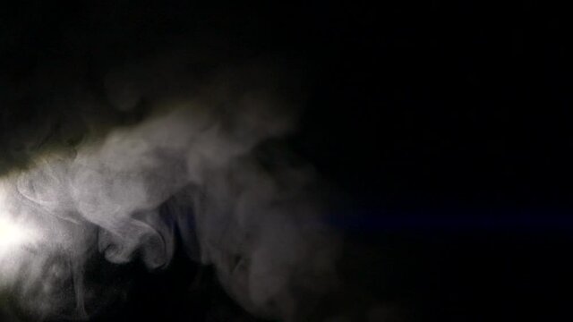 Slow motion of white abstract smoke, fog, steam cloud, mist on black background