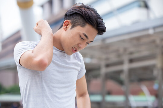 neck pain from muscle strains or ligament sprains in sport athlete male people