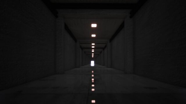 Flying into a long corridor, Passing by a long extended cement lane, 3d rendering