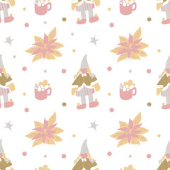 Vector seamless pattern for Christmas in flat pastel colors on transparent background. Cute, festive, winter print hand drawn.Design for textile, fabric, wrapping paper, packaging, scrapbook paper.