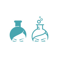 Beauty woman head as a lab flask