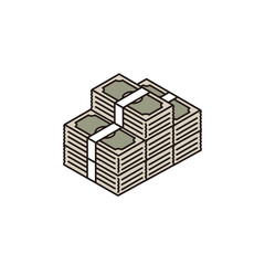 お金関連：たくさんの札束（アイソメトリック風）