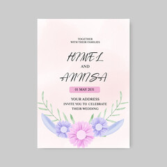 Watercolor wedding invitation card template