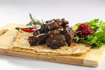 Lamb kebab shashlik barbeque over board