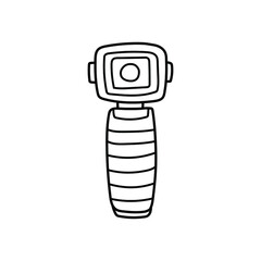 Doodle illustration of a travel camera with stabilizer, vector doodle of a pocket camera with a gimbal, isolated on a white background.