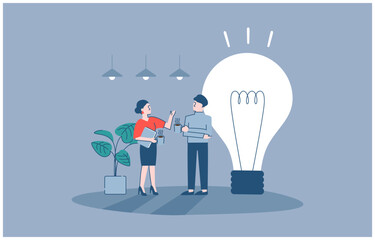 Good ideas come from coffee breaks. Business scene, inspiration, Flat Vector