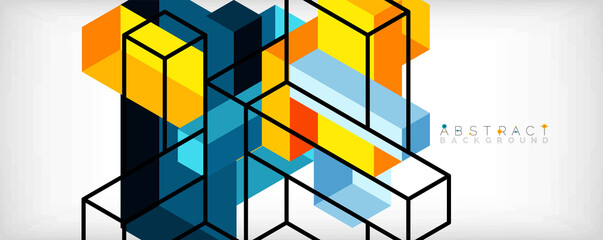 Abstract background. 3d cubes, cubic elements and blocks. Techno or business concept for wallpaper, banner, background, landing page