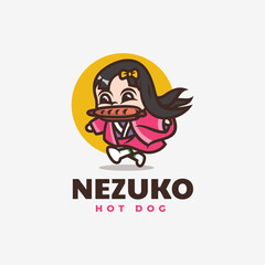 Vector Logo Illustration Girl Mascot Cartoon Style.