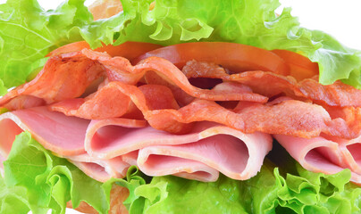 Croissant and bacon sandwich isolated on background