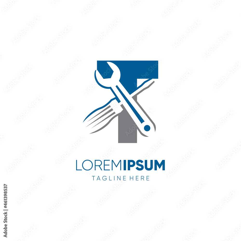 Wall mural Letter T Screwdriver and Wrench Logo Design Vector Icon Graphic Emblem Illustration Background Template