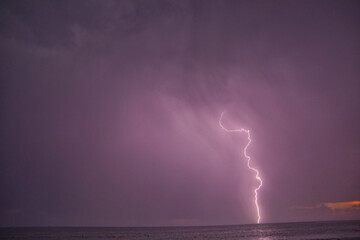 Lightning storm at sunset in Carpinteria