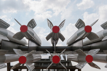 Antiaircraft rockets on the launcher against sky.