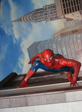 Amsterdam - Netherlands - August 8, 2015: The amazing Spider-Man life size statue in the Madame Tussauds museum in Amsterdam.