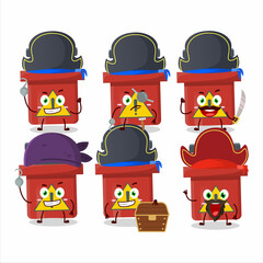 Cartoon character of dynamite blasting machine with various pirates emoticons