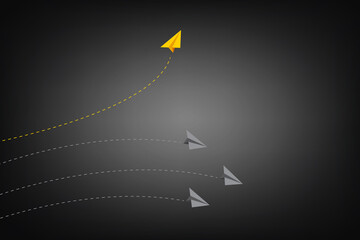 Flying paper airplanes. New idea, change, trend, courage, creative solution, innovation and unique way concept.	
