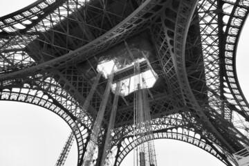 Bottom View of Eiffel Tower with Monochrome