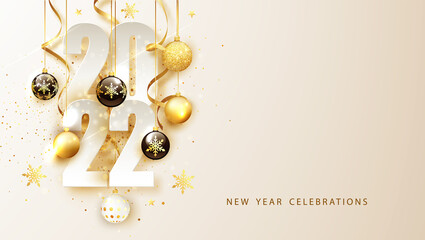 2022 Happy New Year background. Banner with numbers date 2022. Vector illustration