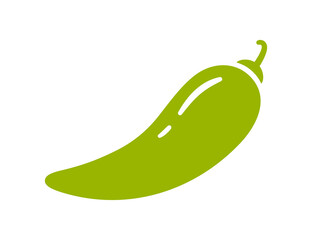 Green chili pepper. Chili level icon. Spice level mark - mild. Vector illustration isolated on white background.