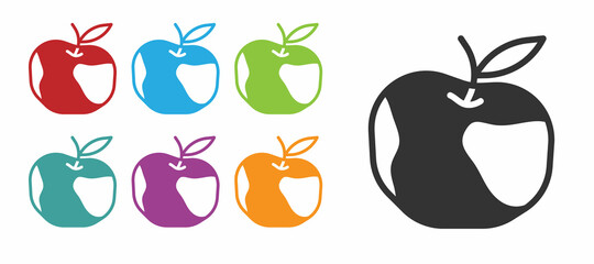 Black Apple icon isolated on white background. Excess weight. Healthy diet menu. Fitness diet apple. Set icons colorful. Vector