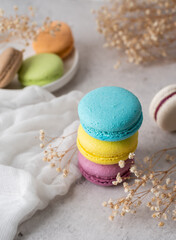 Stack of macarons, macaroons French cookie
