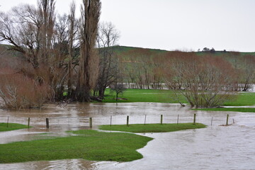 countryside river in flood