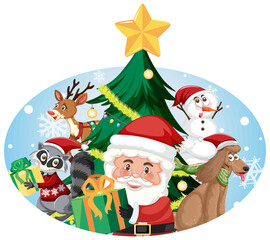 Obraz na płótnie Canvas Santa Claus with happy children and Christmas tree