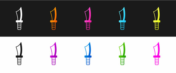 Set Military knife icon isolated on black and white background. Vector