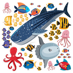 Cartoon Sea Life Seamless Pattern with Sea Animals character