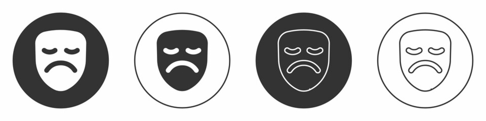 Black Drama theatrical mask icon isolated on white background. Circle button. Vector