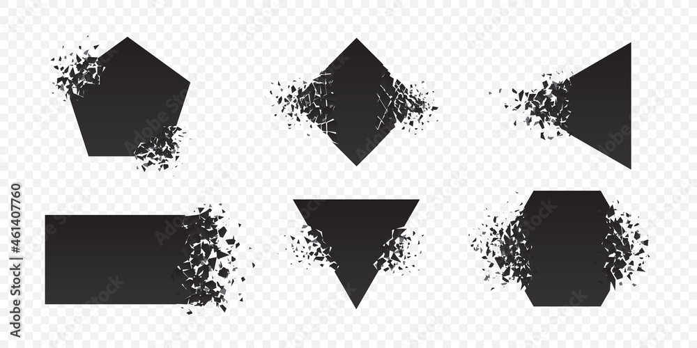 Wall mural shape explosion broken and shattered flat style design vector illustration set isolated on transpare