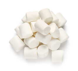 Heap of tasty marshmallows on white background