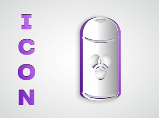 Paper cut Paint spray can icon isolated on grey background. Paper art style. Vector