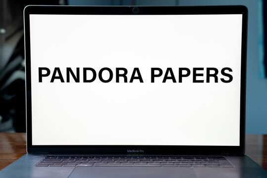 Screen With Pandora Papers Inscription. Pandora Papers Is 11.9 Million Leaked Documents That Were Published By The  International Consortium Of Investigative Journalists 