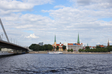 Naklejka premium Riverside view of President of Latvia castle being reconstructed.