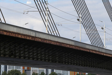 Fototapeta premium Close details of old large suspension bridge.