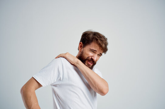 man pain in the neck health problems massage therapy isolated background