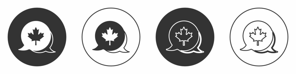 Black Canadian maple leaf icon isolated on white background. Canada symbol maple leaf. Circle button. Vector