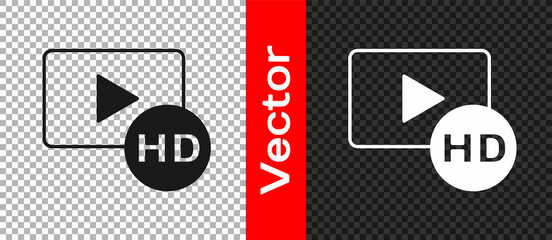 Black Hd movie, tape, frame icon isolated on transparent background. Vector