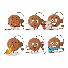 Cartoon character of firecracker ball playing some musical instruments