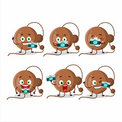 Photographer profession emoticon with firecracker ball cartoon character