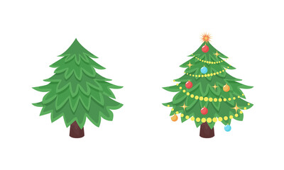 Christmas tree with baubles and without toys for greeting design. New Year festive traditional symbol tree. Winter holiday.