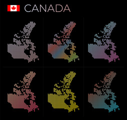 Canada dotted map set. Map of Canada in dotted style. Borders of the country filled with beautiful smooth gradient circles. Cool vector illustration.