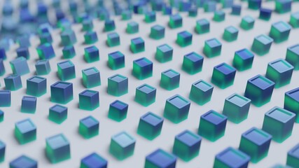 Abstract 3D Render Illustration  Background design with Colorfull Blue Buttons.