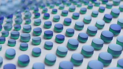 Abstract 3D Render Illustration  Background design with Colorfull Blue Buttons.
